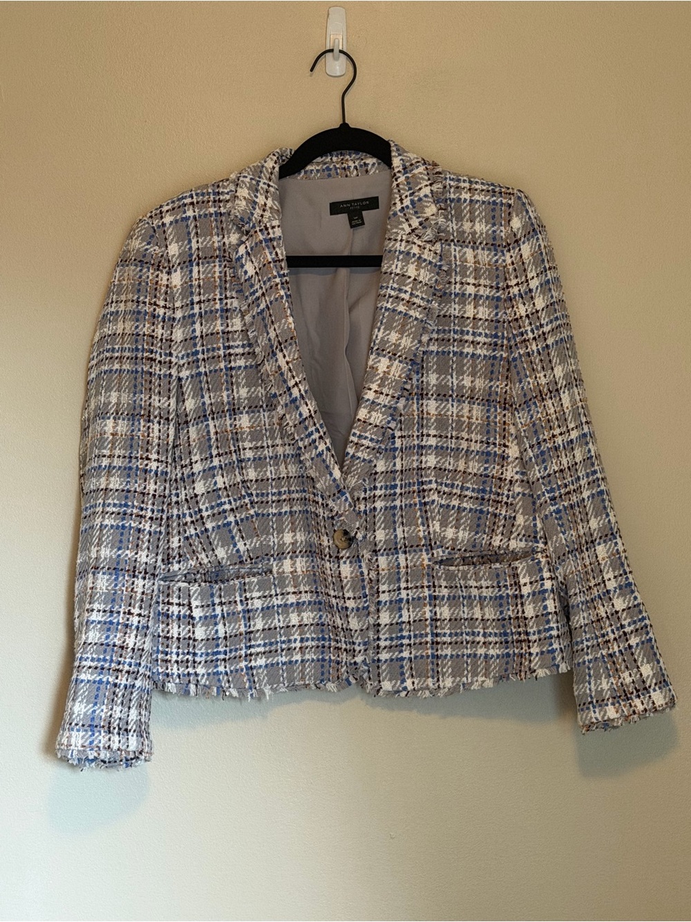 Talbots Blue, White & Gray Tweed Blazer Jacket